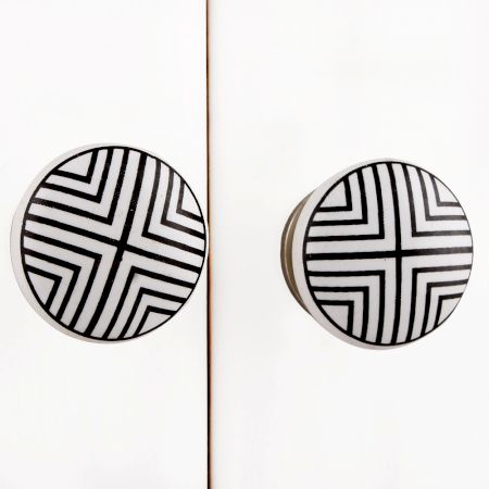 Black And White Striped Ceramic Knob